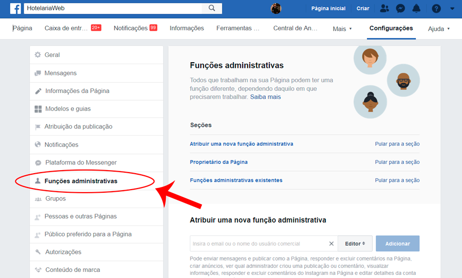 ¿Como adicionar um administrador no facebook?