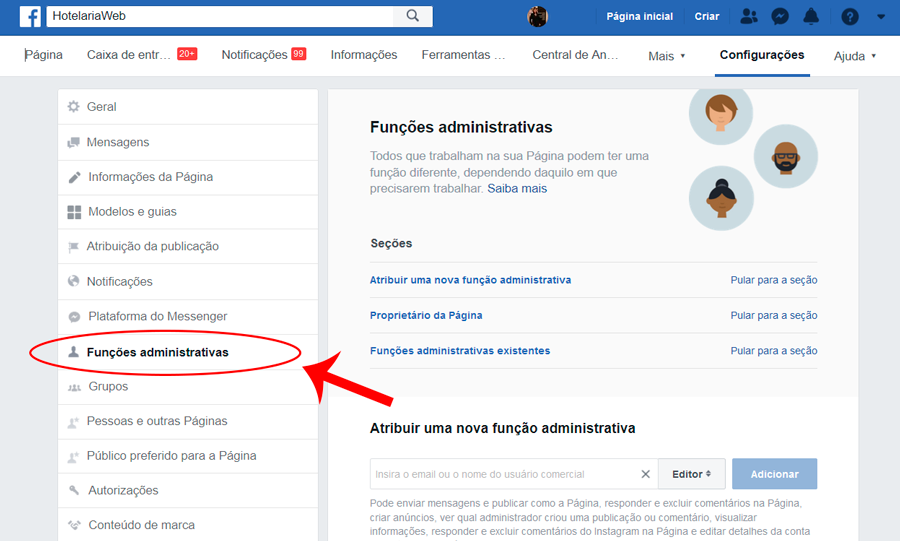 ¿Como colocar administrador na pagina do facebook?