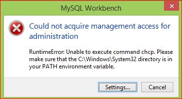 ¿Could not acquire management access for administration mysql workbench?