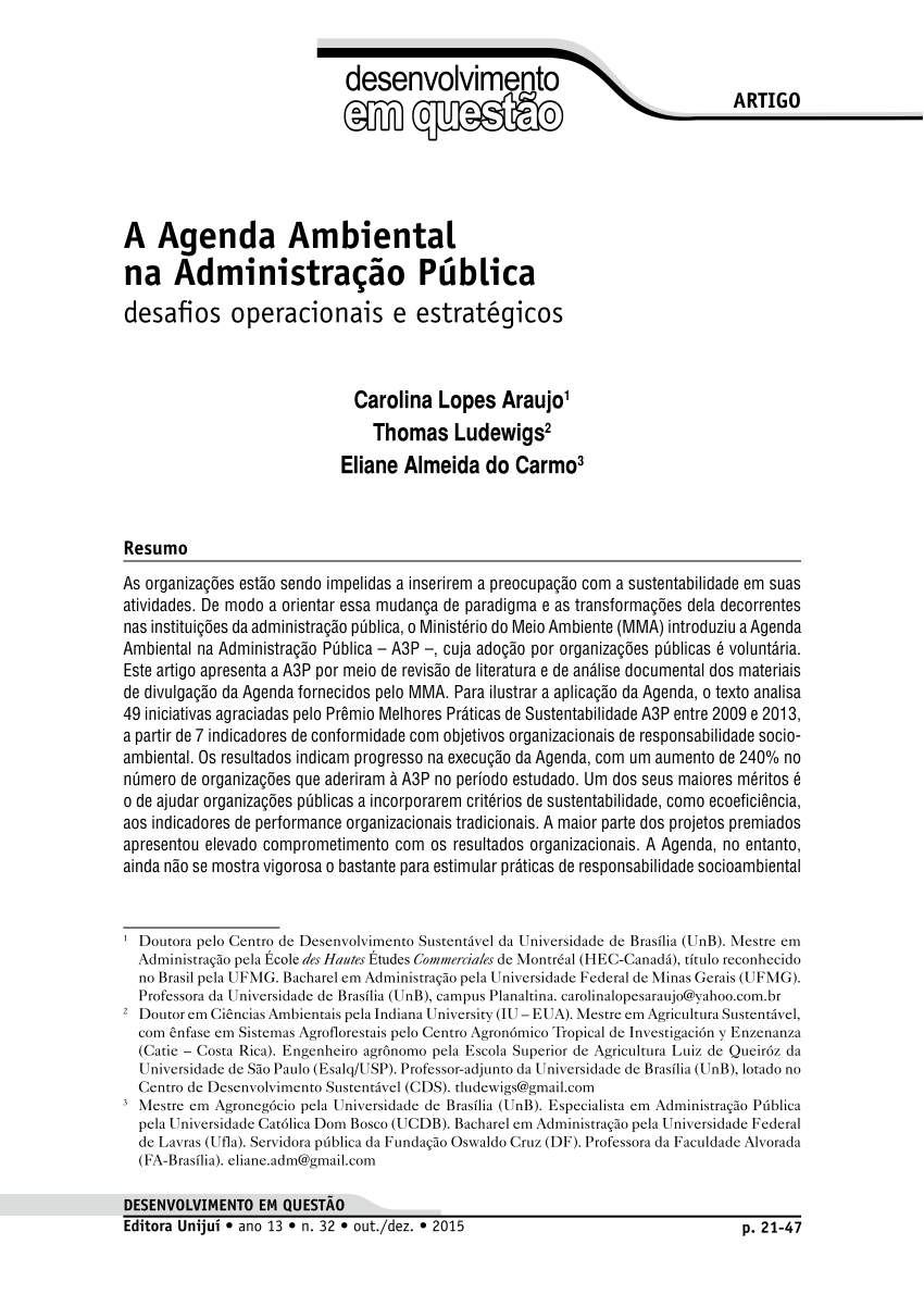 ¿A agenda ambiental na administração pública foi produzida pelo?