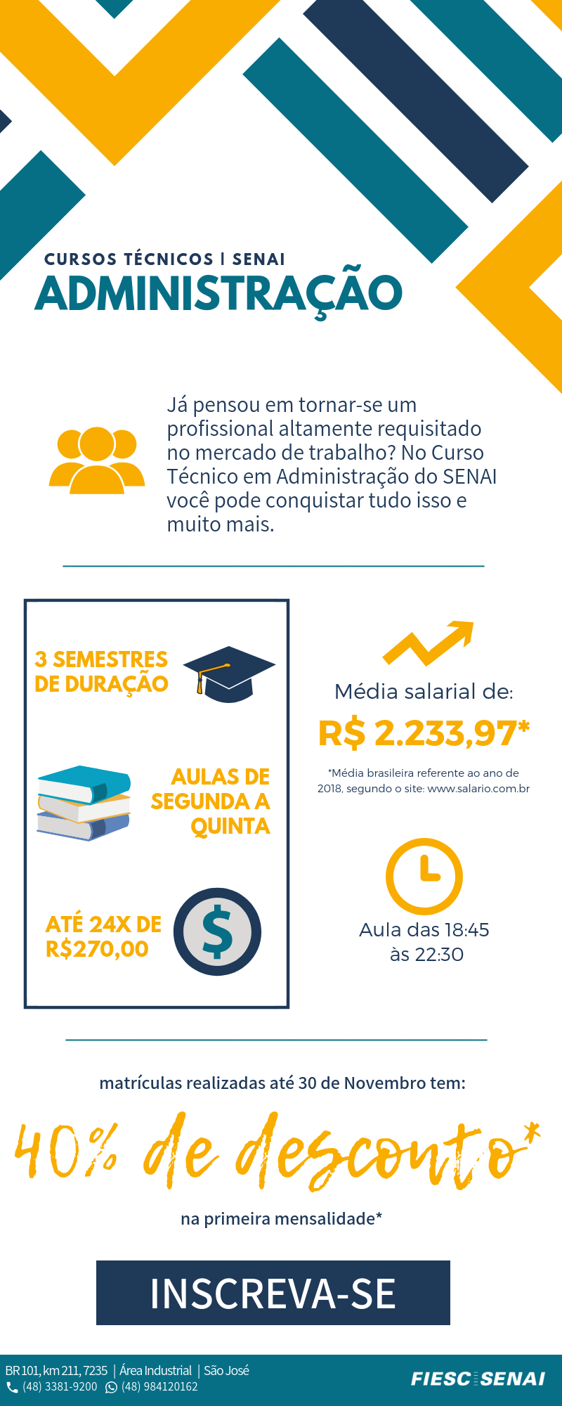 ¿Quanto tempo dura o curso de administração no senai?