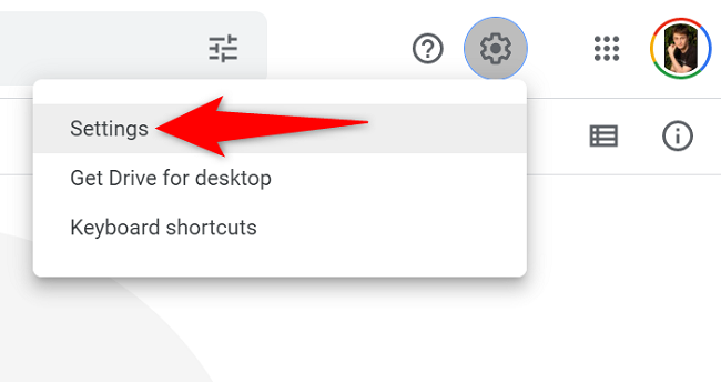 Configurações dentro do Google Drive