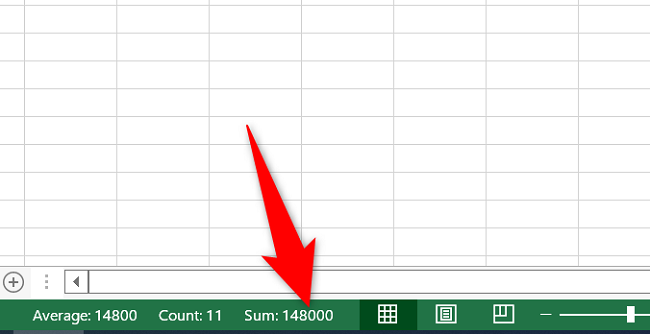 A soma dos valores das colunas na barra de status do Excel.