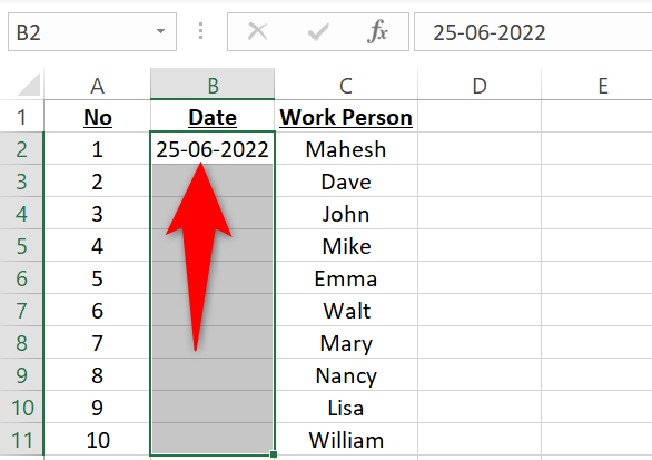 Escolha a data e outras células.