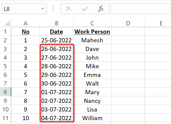 Datas preenchidas automaticamente.