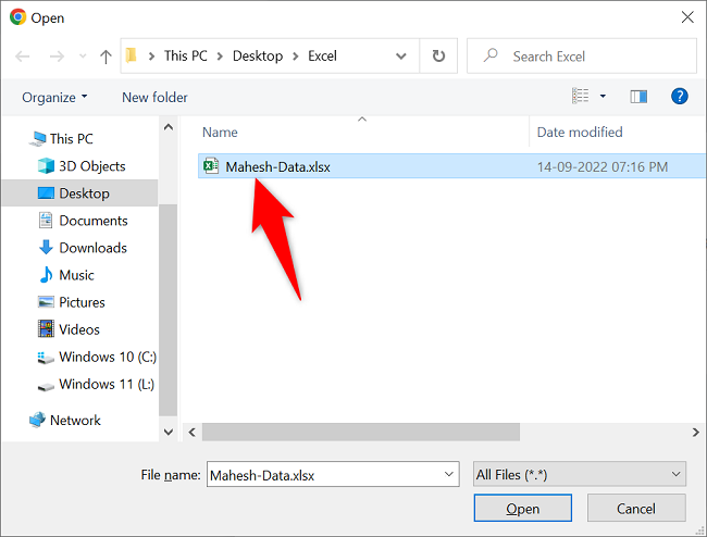 Escolha um arquivo Excel.
