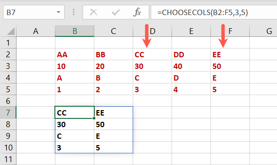 Função ESCOLHER COLS no Excel