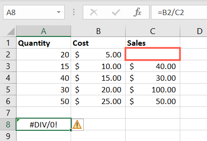 Erro DIV no Excel