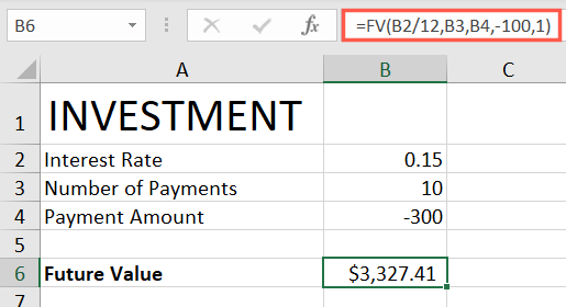 Fórmula da função FV com todos os argumentos