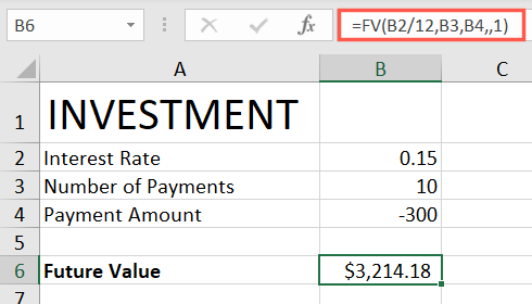 Fórmula da função FV com argumento de tipo