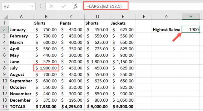 Função LARGE para o primeiro maior número