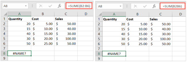 Erros de NAME no Excel