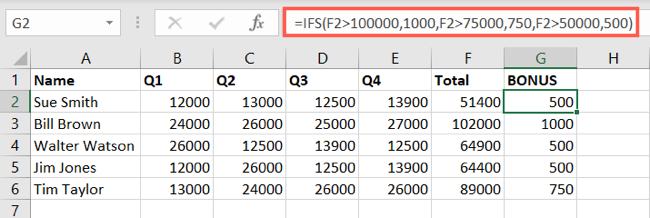 Função IFS com resultados numéricos