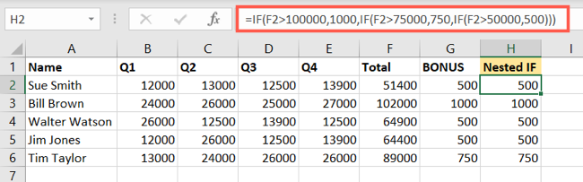 Instrução IF aninhada para resultados numéricos