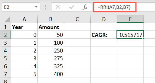 Fórmula para a função RRI no Excel