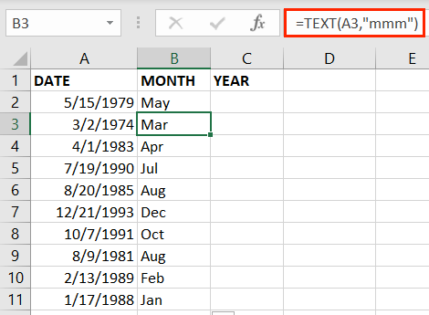 Abreviação do nome do mês usando a função TEXT