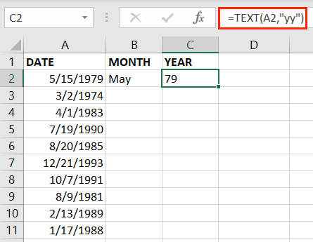 Dois dígitos para o ano usando a função TEXT