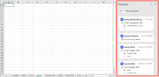 Mostrar painel Alterações no Excel