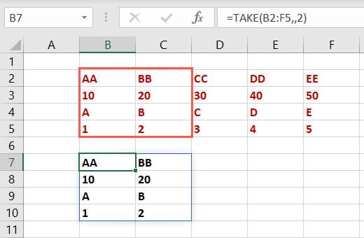 Função TAKE para colunas