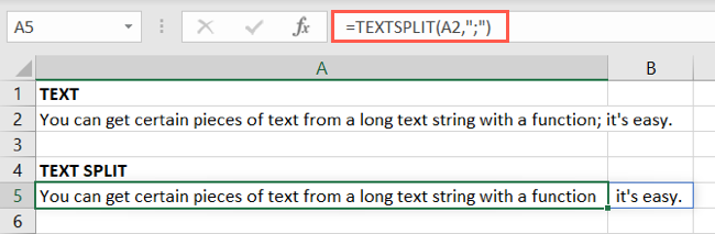 Função TEXTSPLIT em colunas com um único delimitador