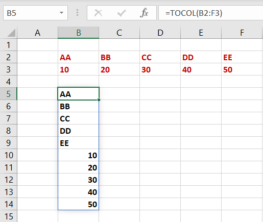 Função TOCOL no Excel