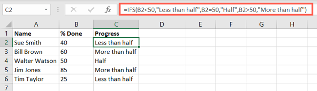 Função IFS com resultados de texto