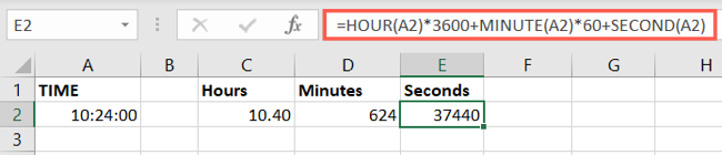 Fórmula da função de tempo para segundos