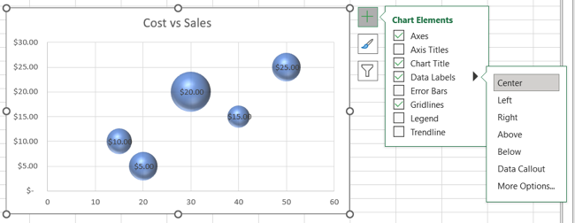 Botões de formato de gráfico no Excel no Windows